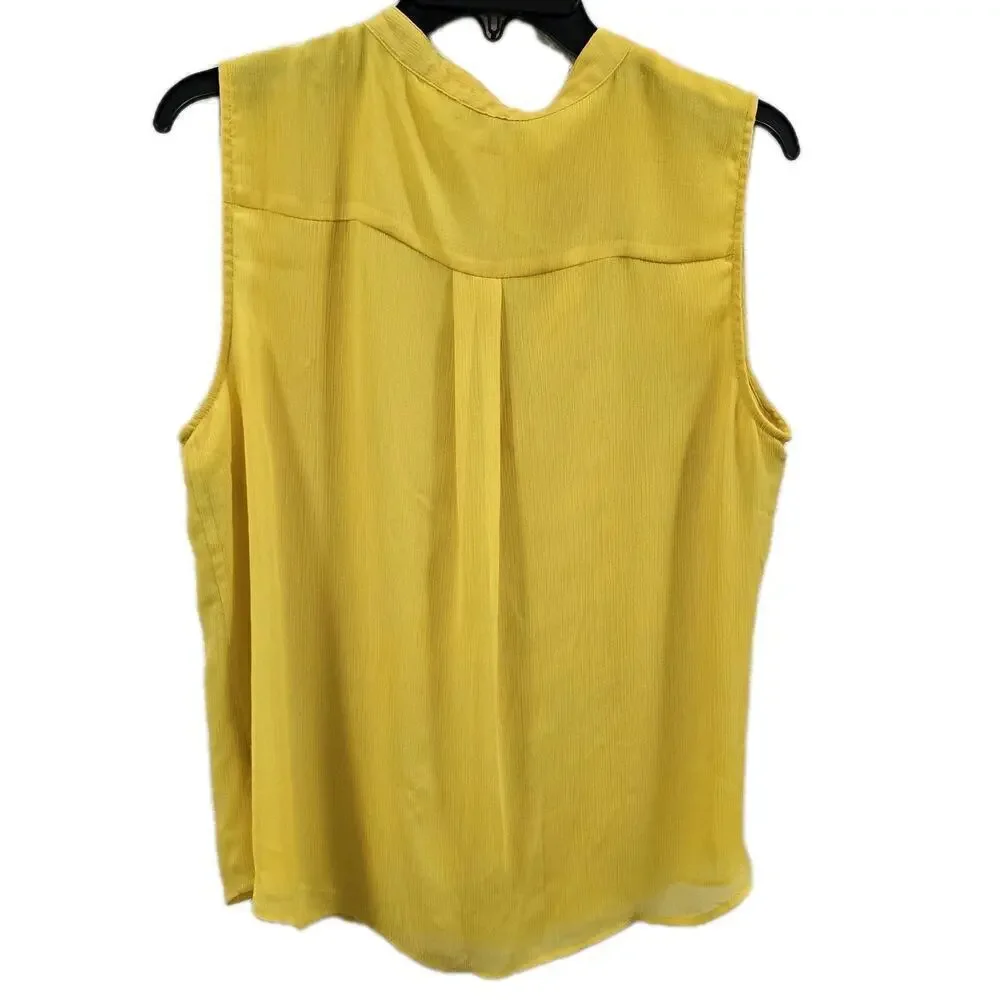 Tommy Hilfiger Womens XL Yellow Ruffle Tie Neck Chiffon Sleeveless Top blouse